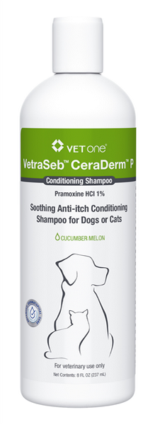 VetraSeb CeraDerm P Anti-Itch Conditioning Shampoo for Dogs or Cats, 8oz , Each , 12/Case , Vetone 600170