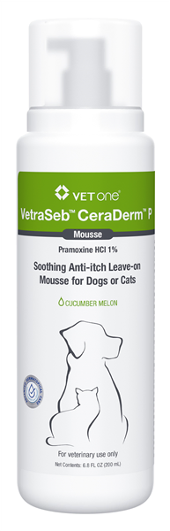 VetraSeb CeraDerm P Anti-Itch Leave-On Mousse for Dogs or Cats, 6.8oz , Each , 12/Case , Vetone 600172