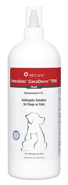 VetraSeb CeraDerm TRIS Flush, Antiseptic Solution for Dogs and Cats, 16oz , Each , 12/Case , Vetone 600176