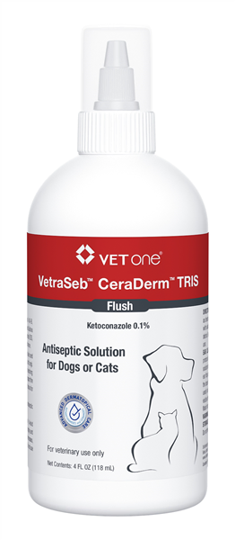 VetraSeb CeraDerm TRIS Flush, Antiseptic Solution for Dogs and Cats, 4oz , each , 12/Case , Vetone 600175