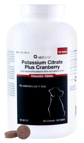 Potassium Citrate Plus Cranberry Chewable Tablets 680mg, 100 Count , Vetone 601121