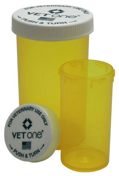 Plastic Pill Vial with Child Safety Cap, Light Amber, 16 Dram , 200/Case , Vetone 610172