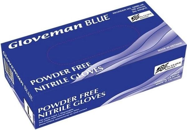 Ultragard Gloveman Blue 4 mil Powder Free nitrile Non-Med gloves, Size Medium , 100/Box , 10 Box/Case , GMB-M