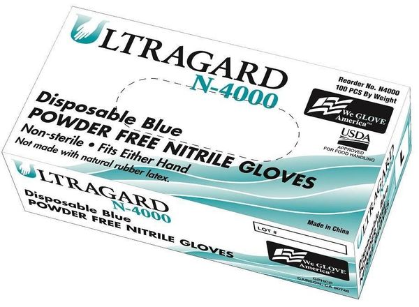 Ultragard N4000 5 mil Powder Free Nitrile Non-Med Gloves, Size Small . Blue , 100/Box , 10 Box/Case , N4000-S