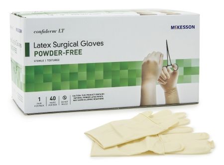 Surgical Glove McKesson Confiderm® LT Sterile Powder Free Latex Hand Specific Bisque Ivory Not Chemo Approved Size 8 , 40 Pairs/Box