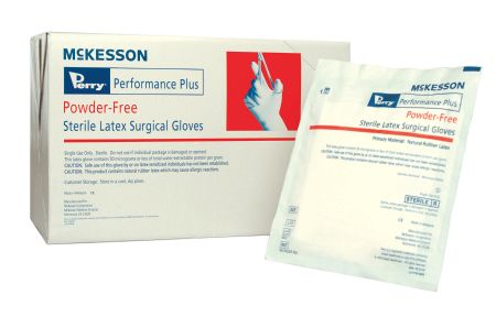 Surgical Glove McKesson Perry® Performance Plus Sterile Powder Free Latex Hand Specific Smooth Cream Not Chemo Approved Size 8 , 40 Pairs/Box