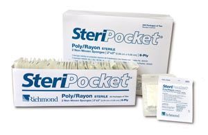 SteriPocket Sponge, Non-Woven, 8-Ply Rayon/ Poly, 4" x 4", Sterile, 2/pk, 100 pk/bx , Richmond 303122