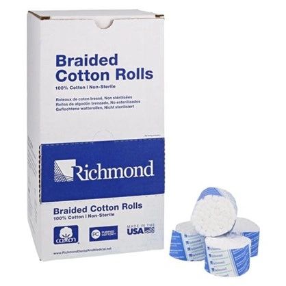 Cotton Roll Braided Small Non Sterile 0.3125 in 1.5 in 2000/Box , 12 Box/Case , Richmond 201210