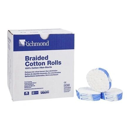 Cotton Roll Braided Small Non Sterile 0.3125 in 0.75 in 1400/Bx , 4 Box/Case , Richmond 201219