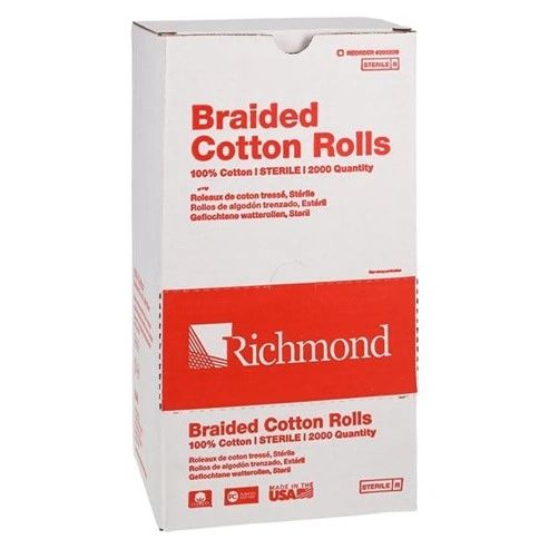 Braided Cotton Roll Medium Sterile 0.375 in 1.5 in 2000/Box, 12 BX/CA , Richmond 200206