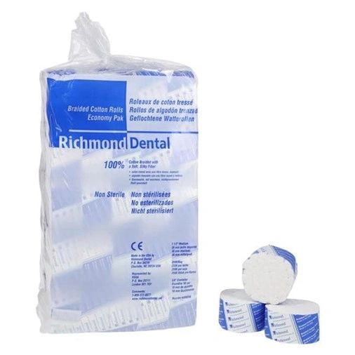 Cotton Roll Braided Medium Non Sterile 0.375 in 1.5 in 10000/Box , Richmond 200215