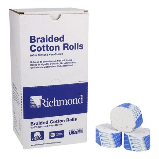 Cotton Roll Braided Large Non Sterile 0.5 in 1.5 in 1000/Box, 12 BX/Case , Richmond 201201