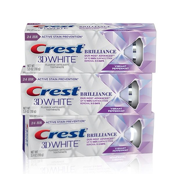 Crest 3D White Brilliance Toothpaste, Dentifrice, Peppermint, 0.85oz, 36/cs , Crest 3700092692