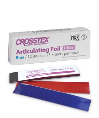 Articulating Foil, Blue 1 side, 0.0005"/12 micrometers, 25 sheets/bk, 120 bk/bx, Crosstex TFOB