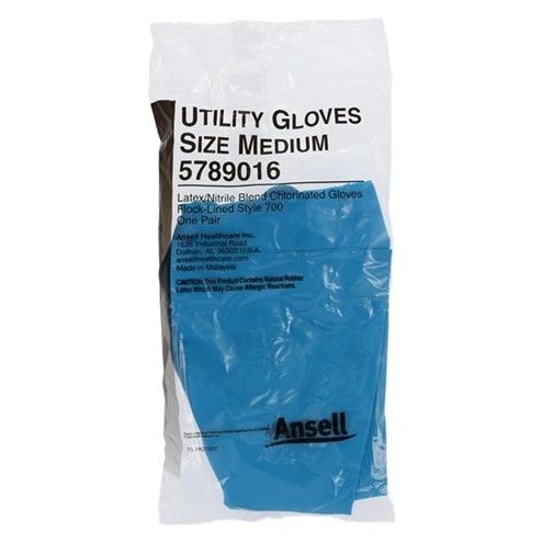 Ansell Rubber Utility Gloves Medium Blue, 12 Pairs/Bag , 4 BG/Case , Ansell 5789016