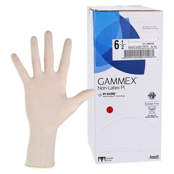 Surgical Glove GAMMEX Non-Latex PI Size 6.5 Sterile Polyisoprene Standard Cuff Length Micro-Textured White Chemo Tested , 50 Pairs/Box , 4 Box/Case , Ansell 20685765