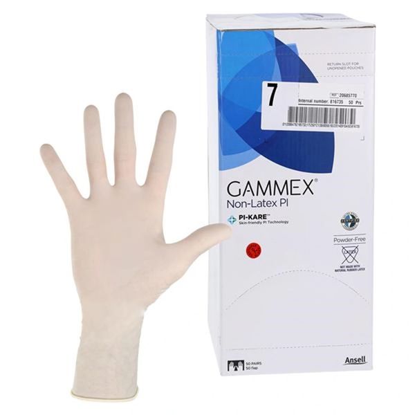 Surgical Glove GAMMEX Non-Latex PI Size 7 Sterile Polyisoprene Standard Cuff Length Micro-Textured White Chemo Tested , 50 Pairs/Box , 4 Box/Case , Ansell 20685770