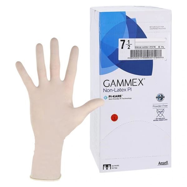 Surgical Glove GAMMEX Non-Latex PI Size 7.5 Sterile Polyisoprene Standard Cuff Length Micro-Textured White Chemo Tested , 50 Pairs/Box , 4 Box/Case , Ansell 20685775