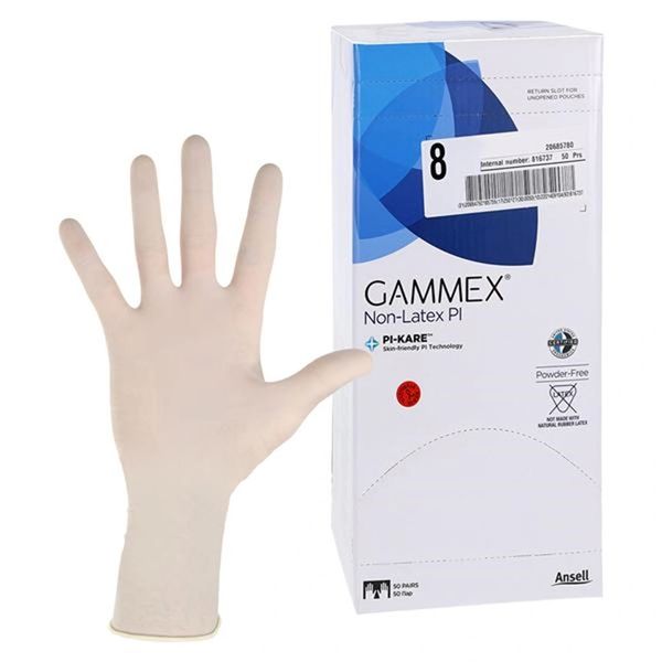 Surgical Glove GAMMEX Non-Latex PI Size 8 Sterile Polyisoprene Standard Cuff Length Micro-Textured White Chemo Tested , 50 Pairs/Box , 4 Box/Case , Ansell 20685780