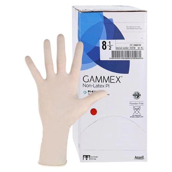 Surgical Glove GAMMEX Non-Latex PI Size 8.5 Sterile Polyisoprene Standard Cuff Length Micro-Textured White Chemo Tested , 50 Pairs/Box , 4 Box/case , Ansell 20685785