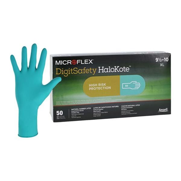 Digitsafety HaloKote Exam Gloves X-Large Blue/Green Non-Sterile, 13 Mil , 50/Box , 10 BX/Case , Ansell DSK-4