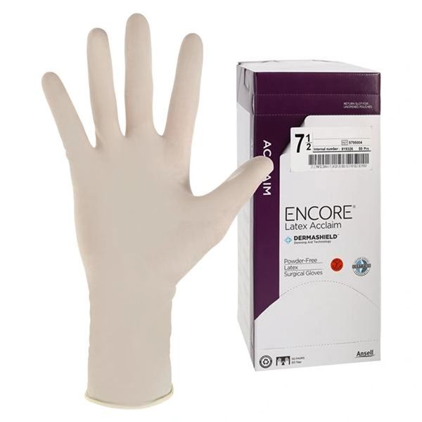 Encore Acclaim Surgical Gloves 7.5 Natural, 50/Box . 4 BX/Case , Ansell 5795004