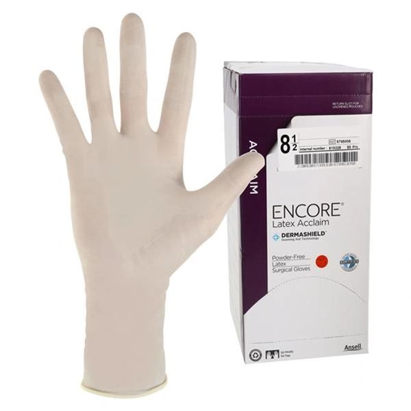 Encore Acclaim Surgical Gloves 8.5 Natural,50/Box , 4 BX/Case , Ansell 5795006