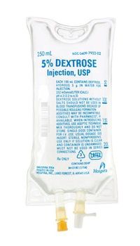 Caloric Agent Dextrose / Water, Preservative Free 5% Intravenous IV Solution Flexible Bag 250 mL , Each , Hospira 792202