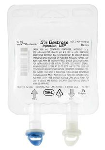 Caloric Agent Dextrose / Water, Preservative Free 5% Intravenous IV Solution Flexible Bag 50 mL, 60/Case , Hospira 792306