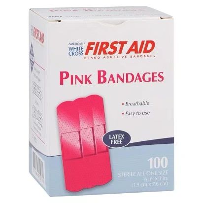 American White Cross Adhesive Bandage Plastic 3/4x3" Pink Sterile 100/Bx-Dukal-19769