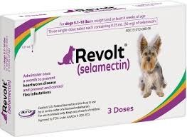 Revolt Selamectin Dogs 5.1 to 10lbs 25mg .30mL , 3/Pack , Aurora Pharm 16009
