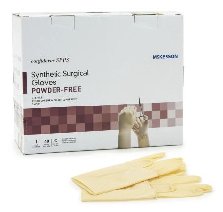 Surgical Glove McKesson Confiderm™ SPPS Sterile Powder Free Polyisoprene and Polychloroprene Hand Specific Textured Fingertips Yellow Not Chemo Approved Size 7 , 40 Pairs/Box