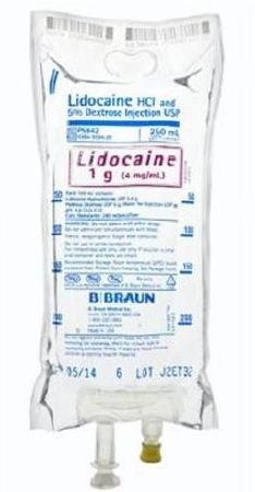 Antiarrhythmic Agent Lidocaine HCl / Dextrose 5%, Preservative Free 4 mg / mL Intravenous Injection Flexible Bag 250 mL , Each , BBRAUN P5942