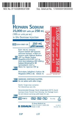 Anticoagulant Heparin Sodium, Porcine / 5% Dextrose, Preservative Free 100 U / mL Intravenous Injection Flexible Bag 250 mL , Each , BBRAUN P5872