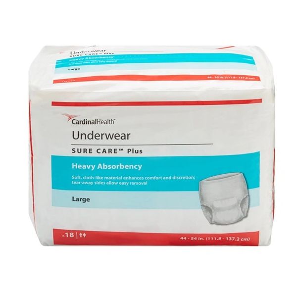 Unisex Adult Absorbent Underwear Sure Care Plus Pull On with Tear Away Seams Large Disposable Heavy Absorbency , 18/bg, 4 bg/cs , Cardinal 1615A