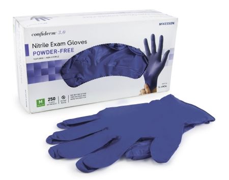 Exam Glove McKesson Confiderm® 3.0 NonSterile Powder Free Nitrile Ambidextrous Textured Fingertips Blue Not Chemo Approved Medium , 250/Box , 10 Box/Case