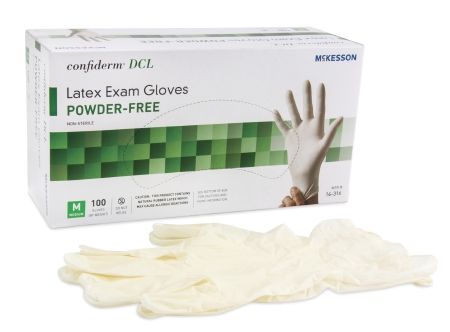 Exam Glove McKesson Confiderm® NonSterile Powder Free Latex Ambidextrous Smooth Ivory Not Chemo Approved Medium , 100/Box , 10 Box/Case