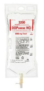 Beta-Adrenergic Agonist Dopamine HCl / Dextrose 5%, Preservative Free 3200 mcg / mL Intravenous Solution Flexible Bag 250 mL , 12/Case , Hospira 00409781022