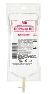 Beta-Adrenergic Agonist Dopamine HCl / Dextrose 5%, Preservative Free 800 mcg / mL Intravenous Solution Flexible Bag 250 mL , 12/Case , Hospira 00409780822