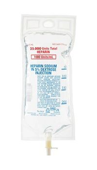 Anticoagulant Heparin Sodium, Porcine / 5% Dextrose, Preservative Free 100 U / mL Intravenous Solution Flexible Bag 250 mL, 24/Pack , Hospira 00409779362