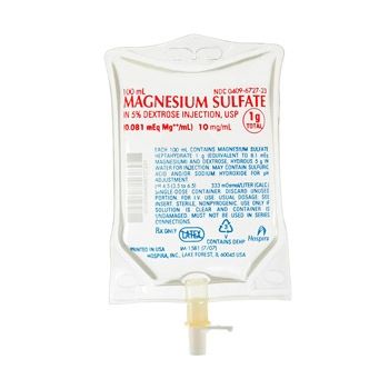 Anticonvulsant Magnesium Sulfate / Dextrose, Preservative Free 10 mg / mL - 5% Intravenous Injection Flexible Bag 100 mL , 24/Case , Hospira 00409672723