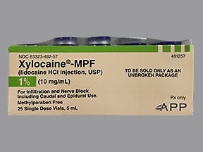 Xylocaine® - MPF Local Anesthetic Lidocaine HCl, Preservative Free 1%, 10 mg / mL Infiltration and Nerve Block Injection Single Dose Vial 5 mL , 25/Pack , APP 63323049257