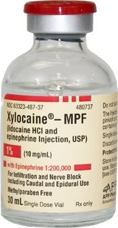 Xylocaine® - MPF Local Anesthetic Lidocaine HCl / Epinephrine, Preservative Free 1% - 1:200,000 Injection Single Dose Vial 30 mL , 25/Pack , APP 63323048737