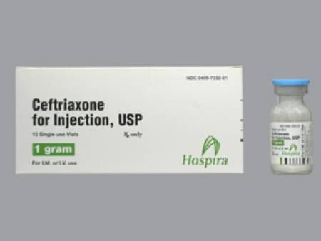 Cephalosporin Ceftriaxone Sodium 1 Gram / 15 mL Injection Single Dose Vial 15 mL, 10/bOX , Hospira 00409733201