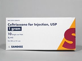 Cephalosporin Ceftriaxone Sodium 1 Gram Intramuscular or Intravenous Injection Vial 10 Vials , Sandoz 00781320895