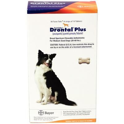 Drontal® Plus Taste Tabs® 40/Bottle . Medium Dogs , Bayer 00724089920515