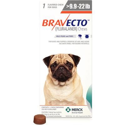 Bravecto™ Chew Tabs 10/Box , For 9.9-22 lb – Small Dog , Merck Intervet 143323