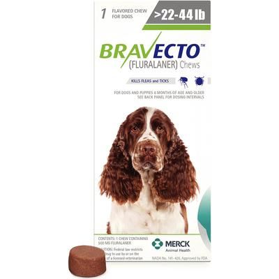 Bravecto™ Chew Tabs 10/Box ,For 22-44 lb – Medium Dog , Merck Intervet 128951