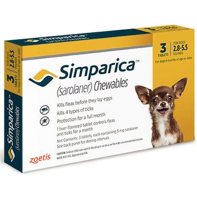 Simparica Chewable Tablets, 2.8-5.5 lb Dogs , 10 x 3/Pkg , ZOETIS 10012449