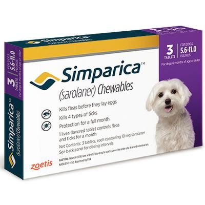 Simparica Chewable Tablets , 5.6-11 lb Dogs , 3/Pkg , ZOETIS 10012450DISC